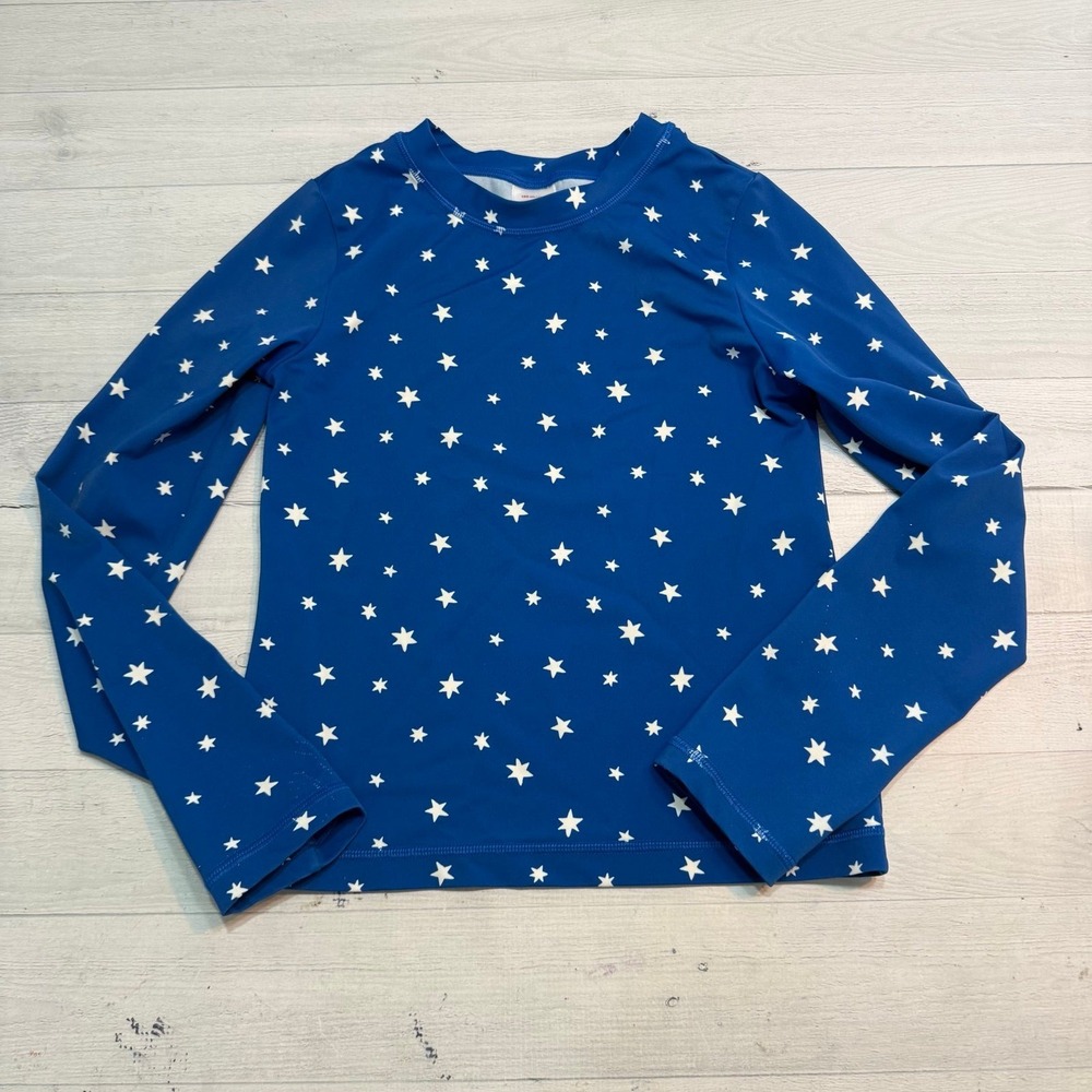 Hanna Andersson kids blue with‎ white stars long sleeve rash guard 150/12